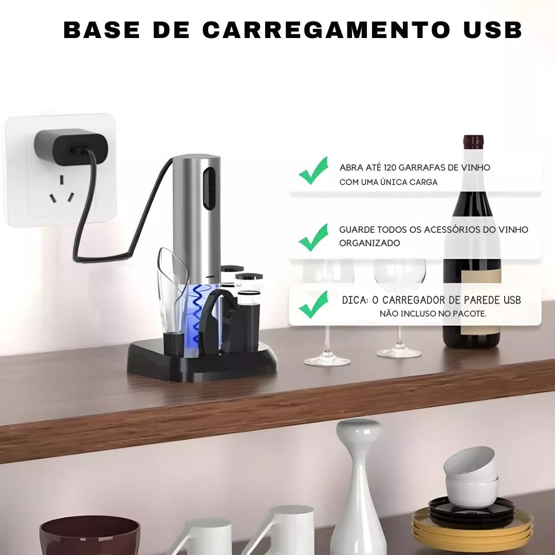 Abridor de Vinho Elétrico USB +3 Brindes Grátis 🍷✨