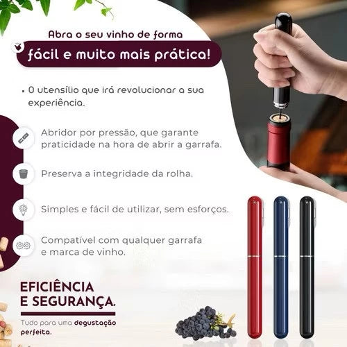 Abridor de Vinho de Pressão de Ar 2 em 1