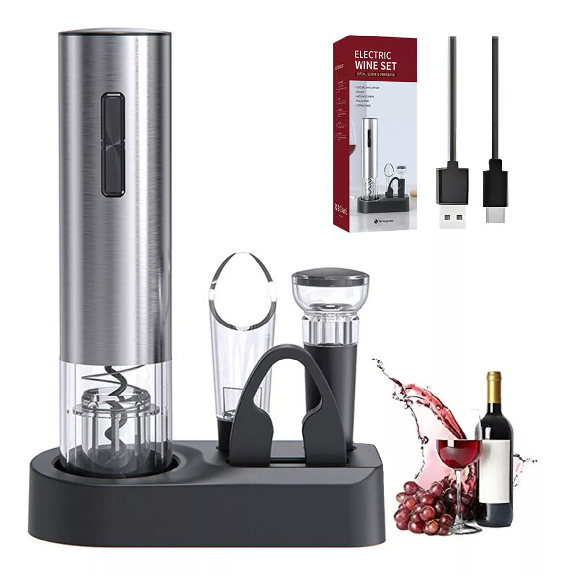 Abridor de Vinho Elétrico USB +3 Brindes Grátis 🍷✨