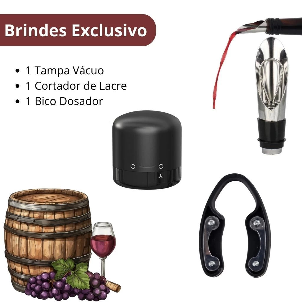 Abridor de vinho à Vácuo + 3 Brindes Grátis